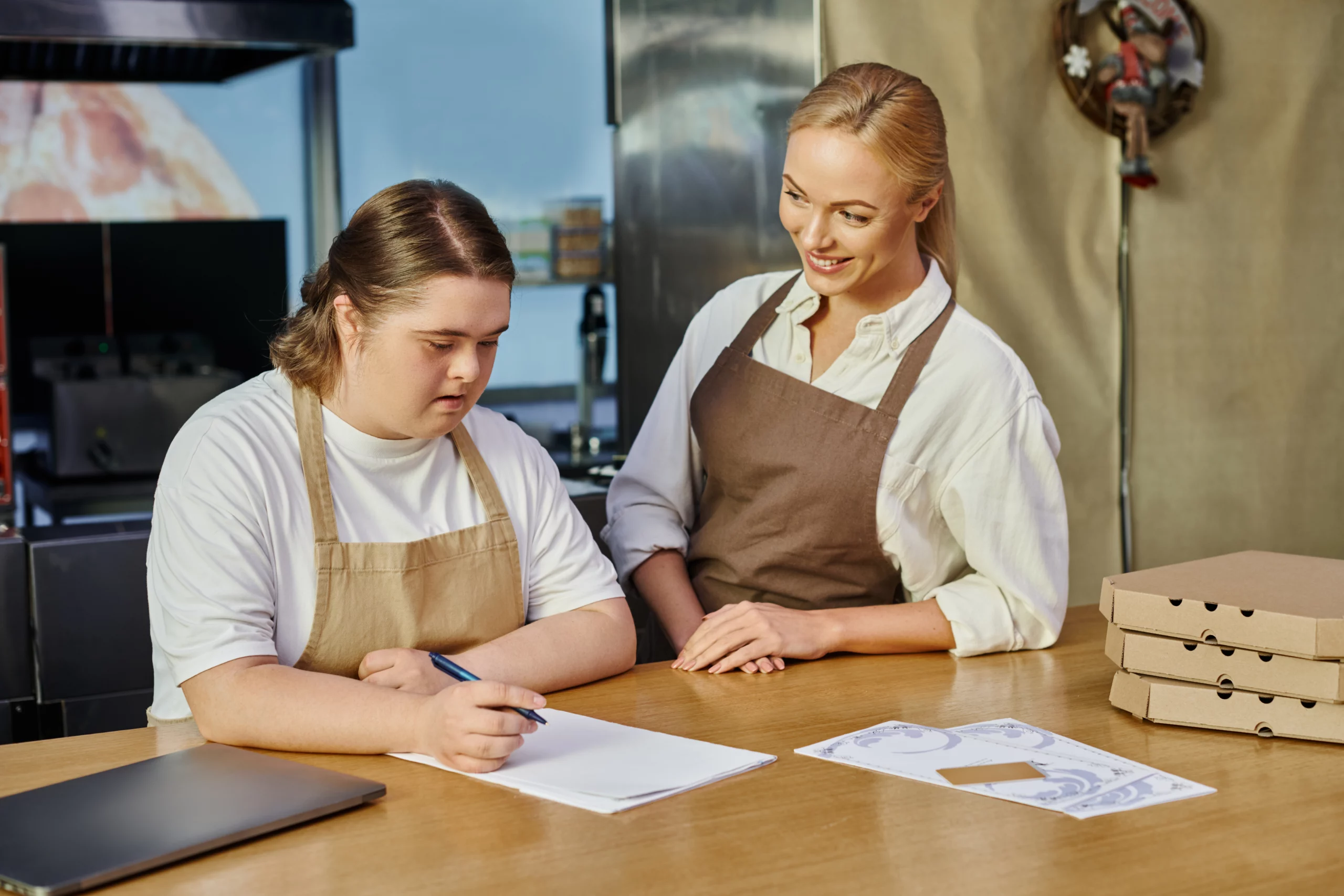 An individual gaining job skills with vocational support